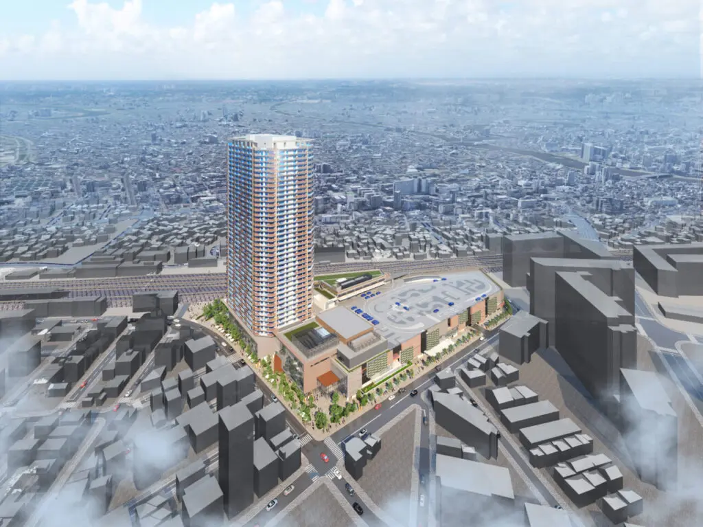 東金町西地区再開発完成予想鳥観図
